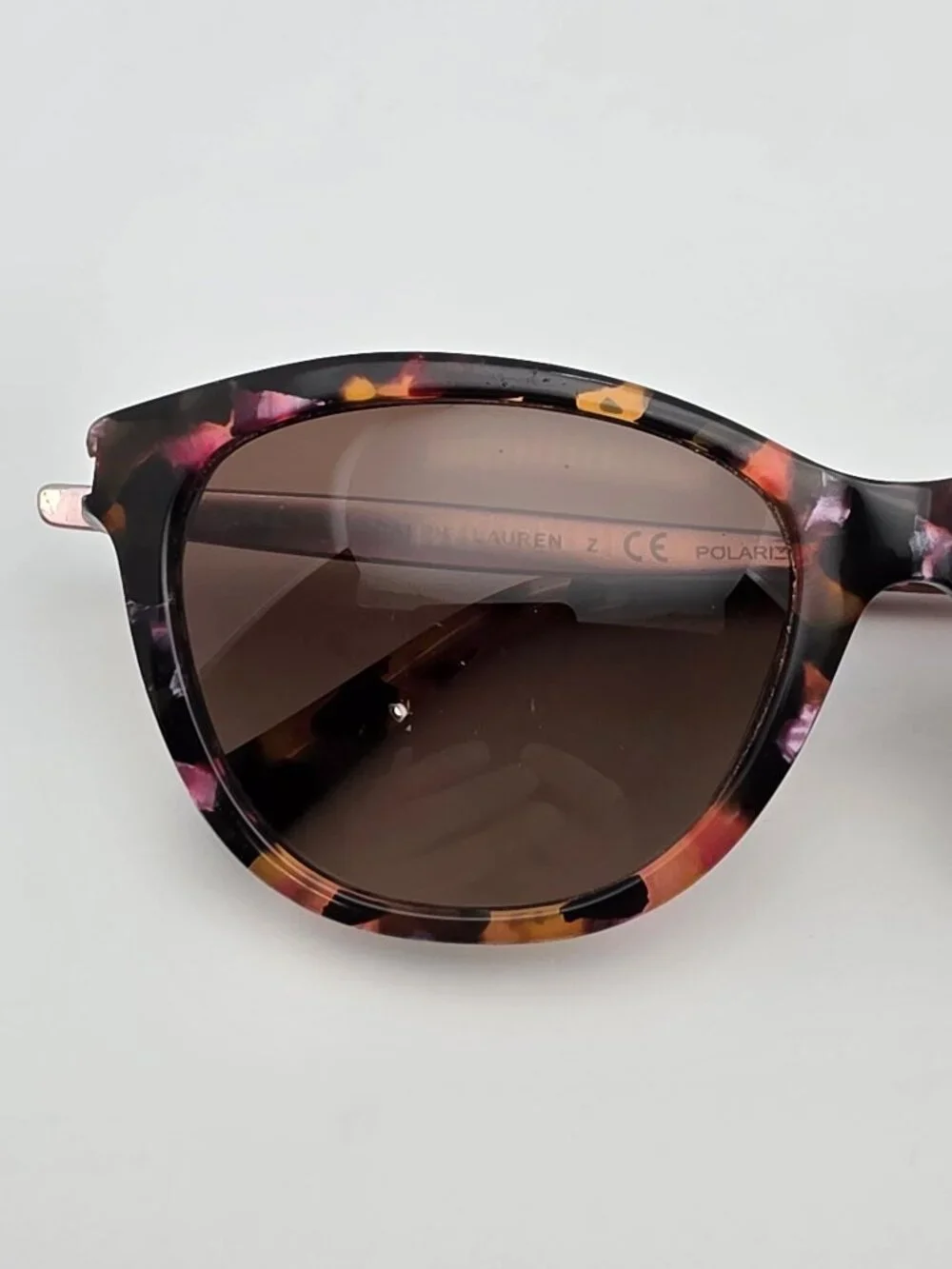 Ralph Lauren RA5201 1457T5 Pink Marble Frame Polarized Brown Cat Eye Sunglasses
